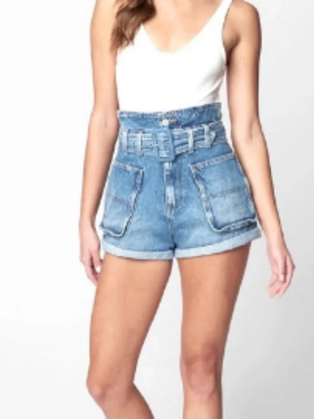 BLANK NYC Womens Size 26 Denim Paper Bag Waist Overboard Jean Shorts Blue 80s